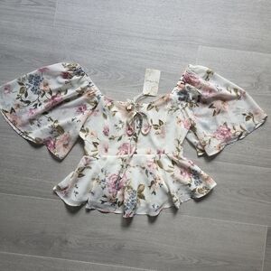 Hem & Thread Floral Peplum Blouse - Pink and Cream